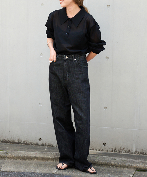 ハイゲージシアーロングスリーブニットポロシャツ（ニット