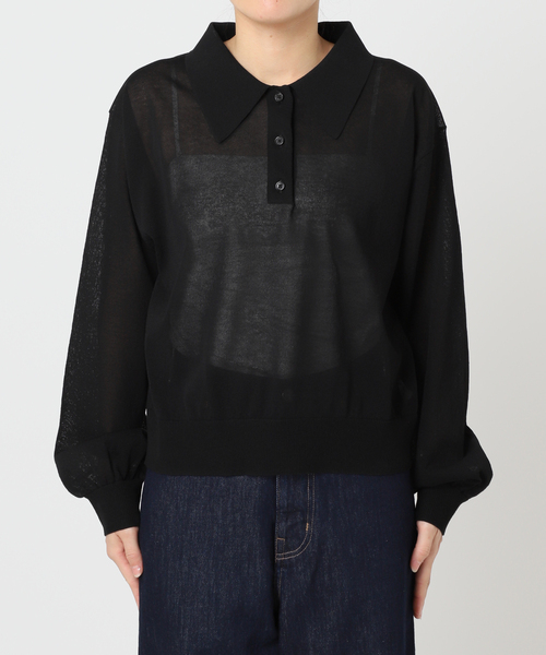 ハイゲージシアーロングスリーブニットポロシャツ（ニット