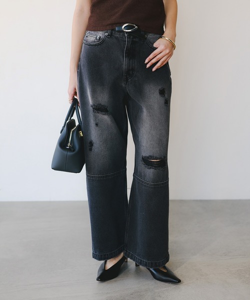 B:MING by BEAMS(ビーミングバイビームス)の「ダメージ デニムパンツ(S~M)(デニムパンツ・レディース・ライトブルー/ブラック・MEDIUM/SMALL)」の2枚目の写真