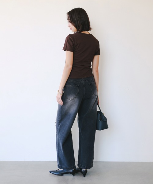 B:MING by BEAMS(ビーミングバイビームス)の「ダメージ デニムパンツ(S~M)(デニムパンツ・レディース・ライトブルー/ブラック・MEDIUM/SMALL)」の3枚目の写真