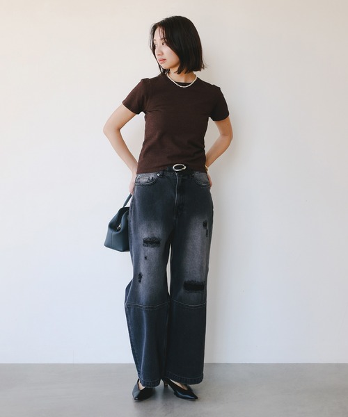 B:MING by BEAMS(ビーミングバイビームス)の「ダメージ デニムパンツ(S~M)(デニムパンツ・レディース・ライトブルー/ブラック・MEDIUM/SMALL)」の4枚目の写真