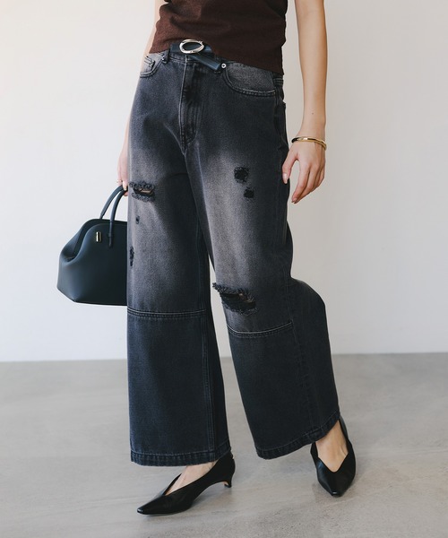 B:MING by BEAMS(ビーミングバイビームス)の「ダメージ デニムパンツ(S~M)(デニムパンツ・レディース・ライトブルー/ブラック・MEDIUM/SMALL)」の6枚目の写真