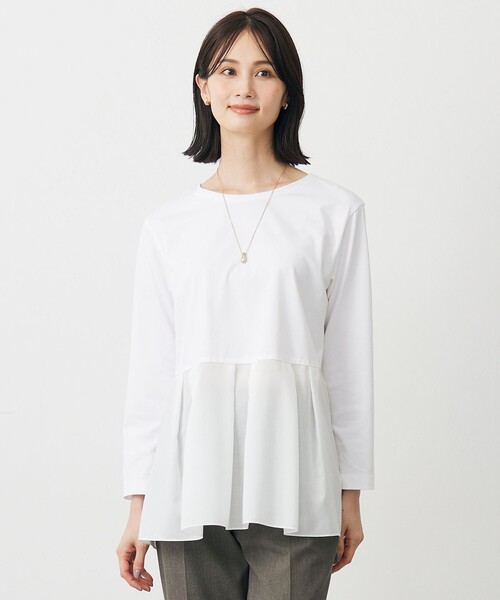 J.PRESS(ジェイプレス)の「【WEB限定カラーあり】レイヤードジャージー フレア カットソー(Tシャツ/カットソー・レディース・ホワイト系/ブラック系・T15/T13)」の1枚目の写真