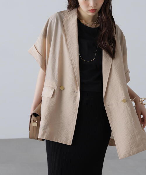 FREE'S MART(フリーズマート)の「〈MFM〉金ボタンシアー半袖シャツジャケット(テーラードジャケット・レディース・ベージュ/ネイビー・FREE)」の5枚目の写真