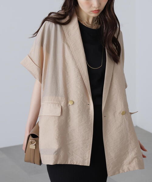 FREE'S MART(フリーズマート)の「〈MFM〉金ボタンシアー半袖シャツジャケット(テーラードジャケット・レディース・ベージュ/ネイビー・FREE)」の6枚目の写真