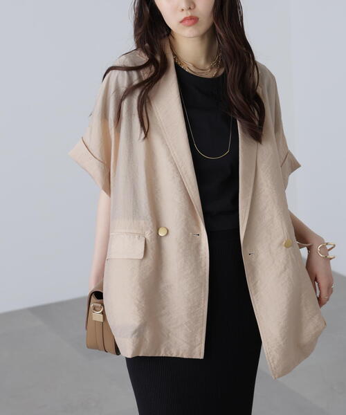 FREE'S MART(フリーズマート)の「〈MFM〉金ボタンシアー半袖シャツジャケット(テーラードジャケット・レディース・ベージュ/ネイビー・FREE)」の7枚目の写真