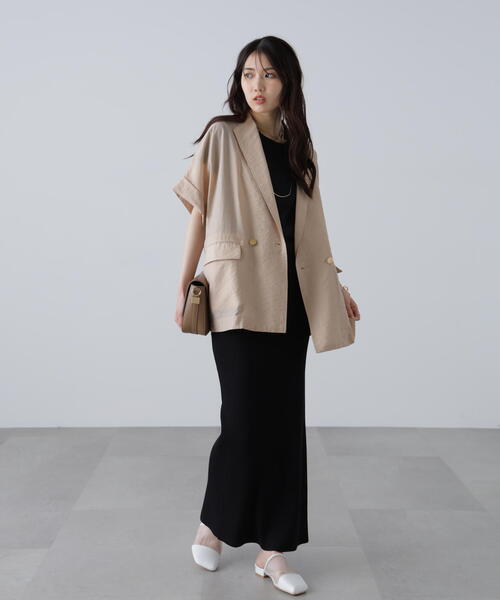 FREE'S MART(フリーズマート)の「〈MFM〉金ボタンシアー半袖シャツジャケット(テーラードジャケット・レディース・ベージュ/ネイビー・FREE)」の8枚目の写真