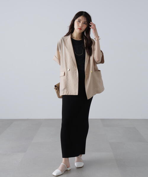 FREE'S MART(フリーズマート)の「〈MFM〉金ボタンシアー半袖シャツジャケット(テーラードジャケット・レディース・ベージュ/ネイビー・FREE)」の10枚目の写真