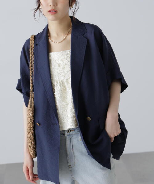 FREE'S MART(フリーズマート)の「〈MFM〉金ボタンシアー半袖シャツジャケット(テーラードジャケット・レディース・ベージュ/ネイビー・FREE)」の22枚目の写真