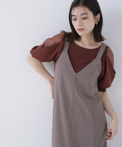 NATURAL BEAUTY BASIC(ナチュラルビューティーベーシック)の「◇シアーレイヤースリーブニット(ニット/セーター・レディース・ブラック/ブラウン/ベージュ/オフホワイト・FREE)」の1枚目の写真