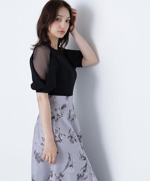 NATURAL BEAUTY BASIC(ナチュラルビューティーベーシック)の「◇シアーレイヤースリーブニット(ニット/セーター・レディース・ブラック/ブラウン/ベージュ/オフホワイト・FREE)」の3枚目の写真