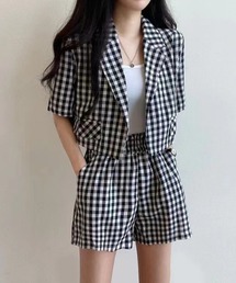 WEGO/【セットアップ】ギンガムチェックテーラージャケット/ショートパンツ