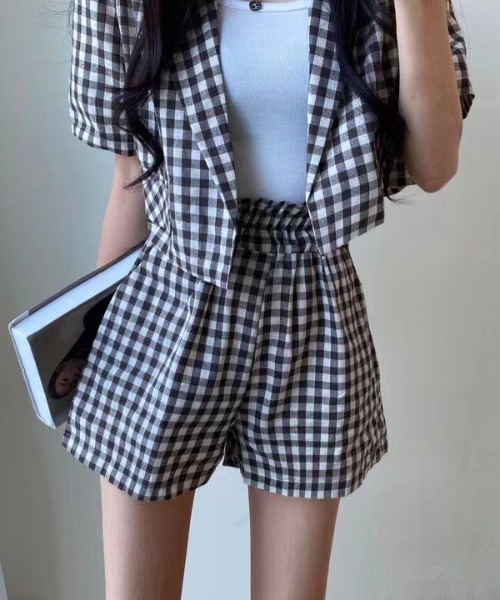 WEGO(ウィゴー)の「WEGO/【セットアップ】ギンガムチェックテーラージャケット/ショートパンツ(セットアップ・レディース・ブラック/ブラウン・MEDIUM/LARGE)」の16枚目の写真
