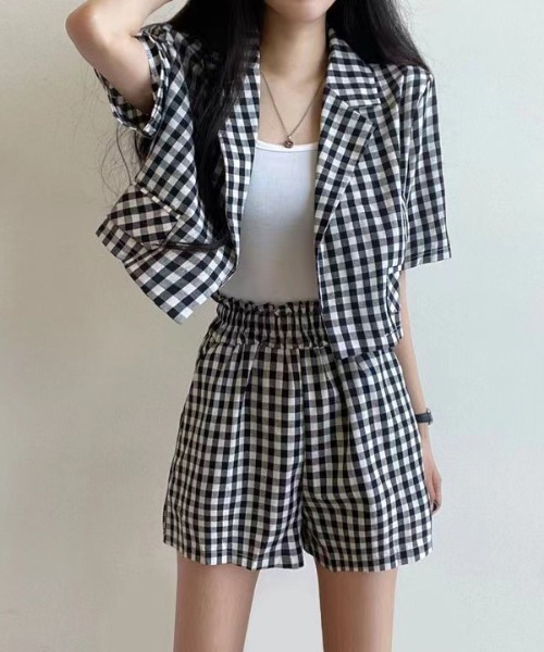 WEGO(ウィゴー)の「WEGO/【セットアップ】ギンガムチェックテーラージャケット/ショートパンツ(セットアップ・レディース・ブラック/ブラウン・MEDIUM/LARGE)」の15枚目の写真