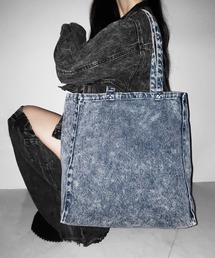 ※※【 2color 】ヴィンテージケミカルブリーチビッグスクエアデニムトートバッグ / vintage chemical bleach big square denim tote bag