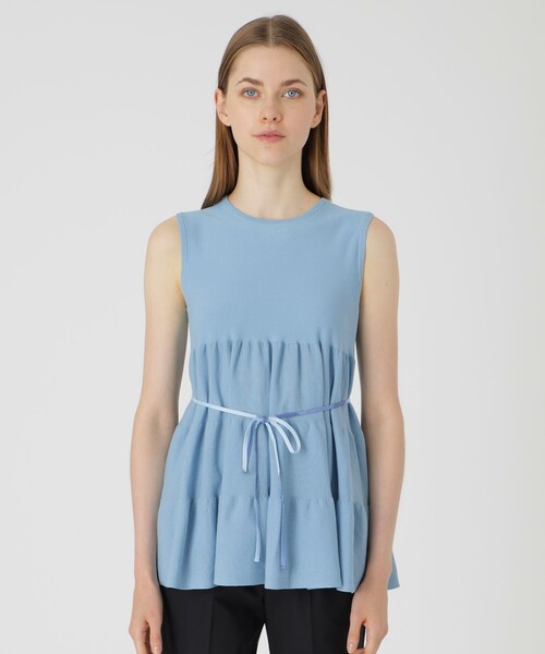 BLUE LABEL CRESTBRIDGE(ブルーレーベルクレストブリッジ)の「ライトコットンポリティアードニット(Tシャツ/カットソー・レディース・オフホワイト/ブルー/ダークネイビー・38)」の2枚目の写真
