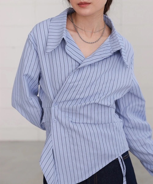 Bab(バブ)の「ストライプアシメデザインシャツ(シャツ/ブラウス・レディース・ブルー/オフホワイト・MEDIUM)」の20枚目の写真