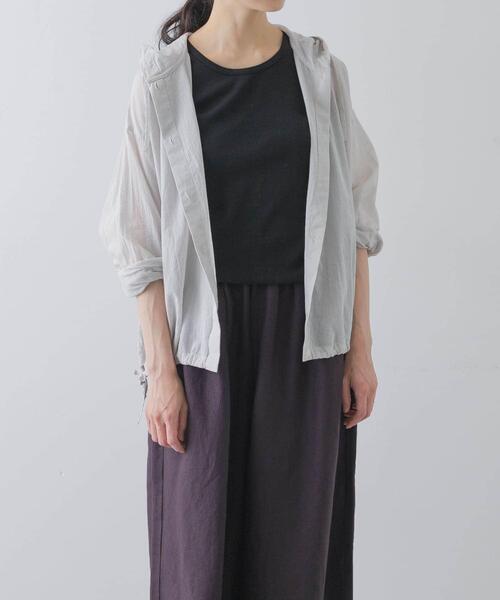 【新品未使用】かぐれ コットンシルクシアーフーディシャツ グレー コットンシルクシアーフーディシャツ（シャツ/ブラウス）｜かぐれ