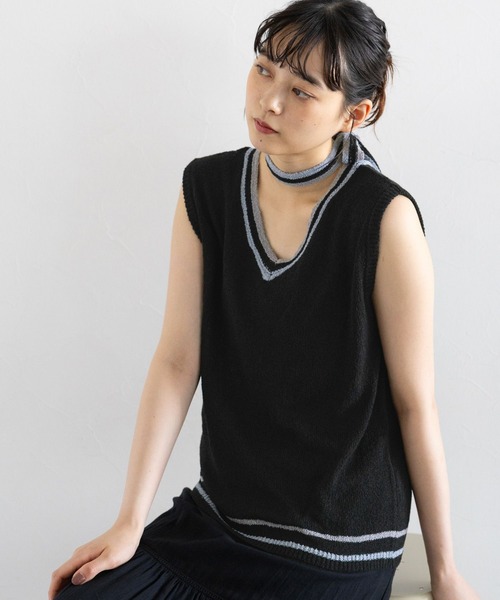 RAGEBLUE(レイジブルー)の「ファンシーヤーンニットベスト(ニット/セーター・レディース・その他26/ブラック/ホワイト・FREE)」の8枚目の写真