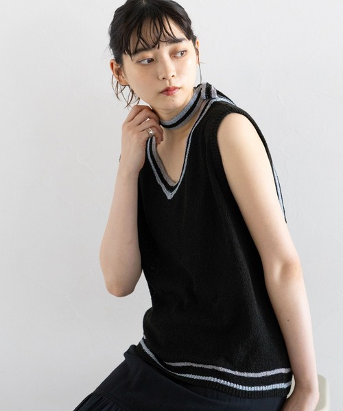 RAGEBLUE(レイジブルー)の「ファンシーヤーンニットベスト(ニット/セーター・レディース・その他26/ブラック/ホワイト・FREE)」の9枚目の写真