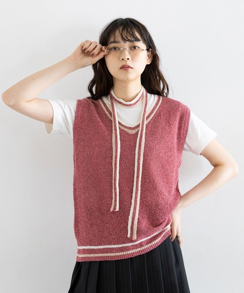 RAGEBLUE(レイジブルー)の「ファンシーヤーンニットベスト(ニット/セーター・レディース・その他26/ブラック/ホワイト・FREE)」の13枚目の写真