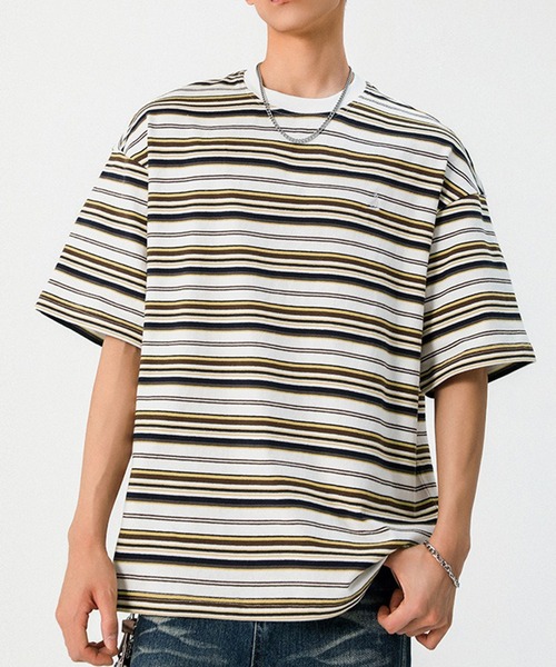 セール】【SETUP7】ワンポイント刺繍 ボーダーTシャツ オーバーサイズ