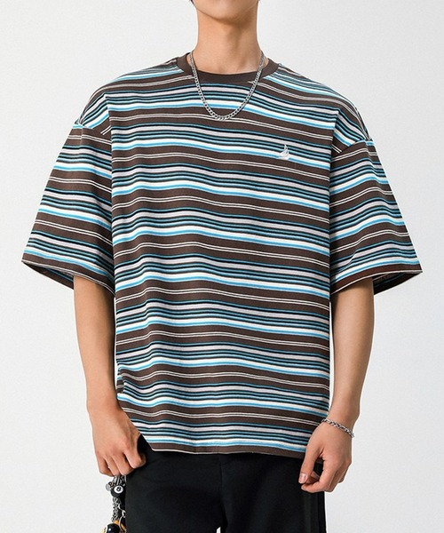セール】【SETUP7】ワンポイント刺繍 ボーダーTシャツ オーバーサイズ