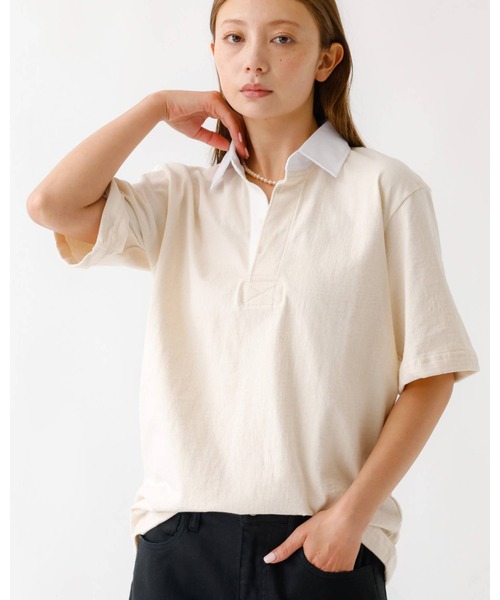 Barbarian（バーバリアン）の「【BARBARIAN/バーバリアン】JCSS S/S VSE/ライトウェイト/半袖ラグビーシャツ【WEB限定】（Tシャツ/カットソー・レディース・その他1/その他2/ネイビー/オフホワイト・フリー）」の2枚目の写真