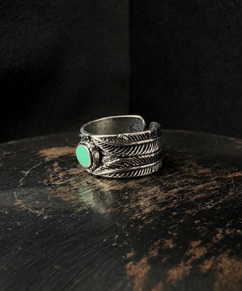 CALIFORNIA OUTFITTERS（カリフォルニア アウトフィッターズ）の「7D38 フェザーモチーフ×ターコイズリング サイズ調整可（リング・メンズ・シルバー系1/シルバー系3/シルバー系2・FREE）」の12枚目の写真