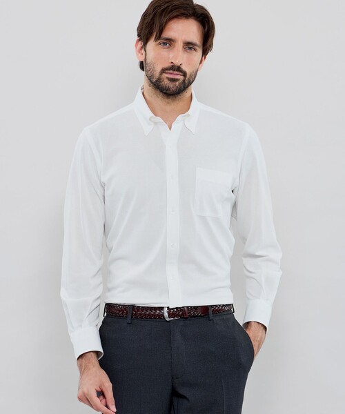 MACKINTOSH LONDON(マッキントッシュ ロンドン)の「【FLEX JERSEY】交編鹿の子ジャージーボタンダウンシャツ(シャツ/ブラウス・メンズ・グレー系その他/ホワイト/ブルー系その他4/パープル系その他2・S/XL/M/L)」の2枚目の写真