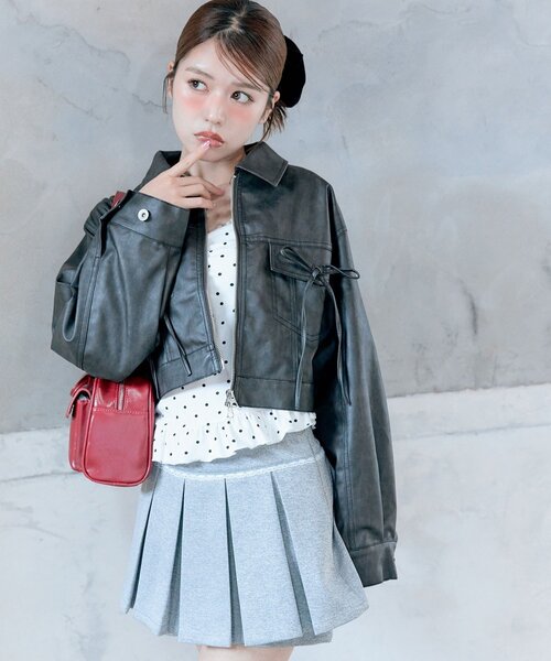 OLIVE des OLIVE(オリーブデオリーブ)の「ダブルリボンエコレザーブルゾン(ブルゾン・レディース・キャメル/ブラウン/ブラック・FREE)」の8枚目の写真