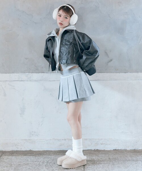 OLIVE des OLIVE(オリーブデオリーブ)の「ダブルリボンエコレザーブルゾン(ブルゾン・レディース・キャメル/ブラウン/ブラック・FREE)」の9枚目の写真