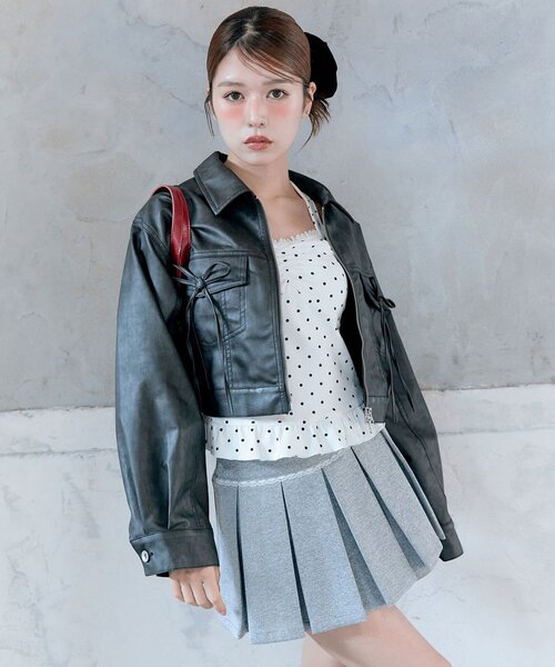 OLIVE des OLIVE(オリーブデオリーブ)の「ダブルリボンエコレザーブルゾン(ブルゾン・レディース・キャメル/ブラウン/ブラック・FREE)」の10枚目の写真