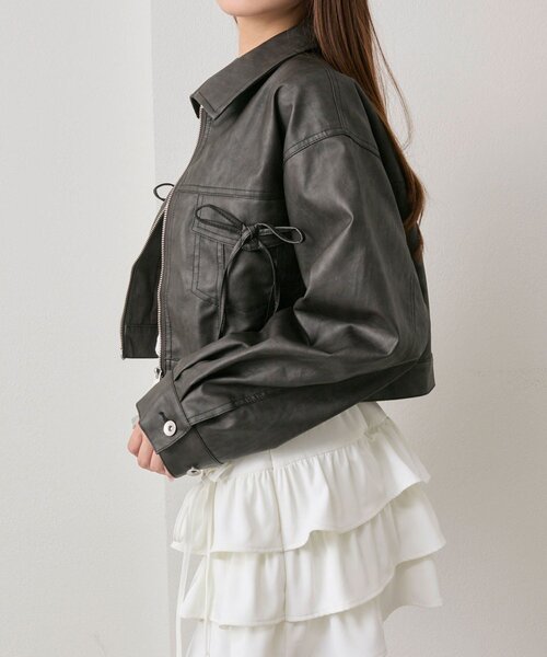 OLIVE des OLIVE(オリーブデオリーブ)の「ダブルリボンエコレザーブルゾン(ブルゾン・レディース・キャメル/ブラウン/ブラック・FREE)」の13枚目の写真