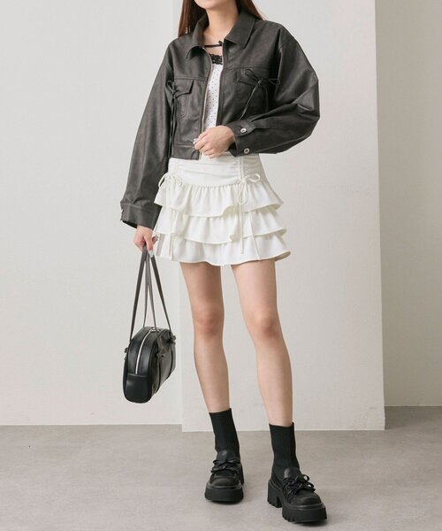 OLIVE des OLIVE(オリーブデオリーブ)の「ダブルリボンエコレザーブルゾン(ブルゾン・レディース・キャメル/ブラウン/ブラック・FREE)」の14枚目の写真