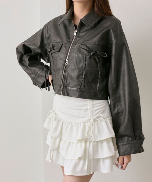 OLIVE des OLIVE(オリーブデオリーブ)の「ダブルリボンエコレザーブルゾン(ブルゾン・レディース・キャメル/ブラウン/ブラック・FREE)」の16枚目の写真