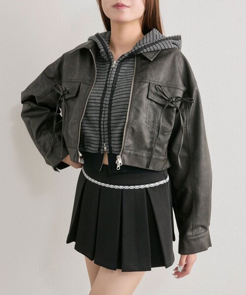 OLIVE des OLIVE(オリーブデオリーブ)の「ダブルリボンエコレザーブルゾン(ブルゾン・レディース・キャメル/ブラウン/ブラック・FREE)」の17枚目の写真