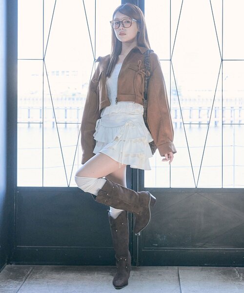 OLIVE des OLIVE(オリーブデオリーブ)の「ダブルリボンエコレザーブルゾン(ブルゾン・レディース・キャメル/ブラウン/ブラック・FREE)」の4枚目の写真