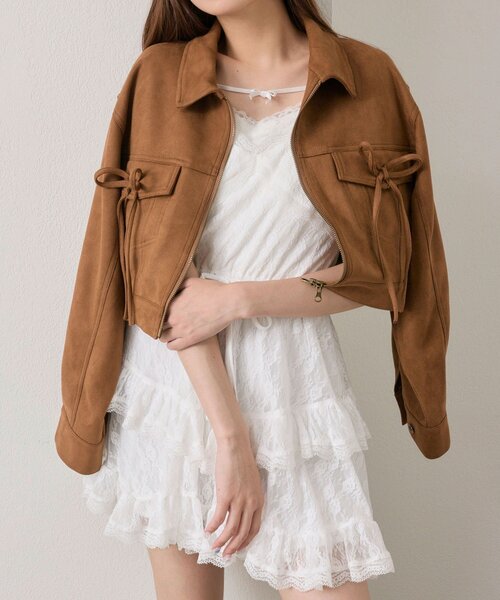 OLIVE des OLIVE(オリーブデオリーブ)の「ダブルリボンエコレザーブルゾン(ブルゾン・レディース・キャメル/ブラウン/ブラック・FREE)」の5枚目の写真