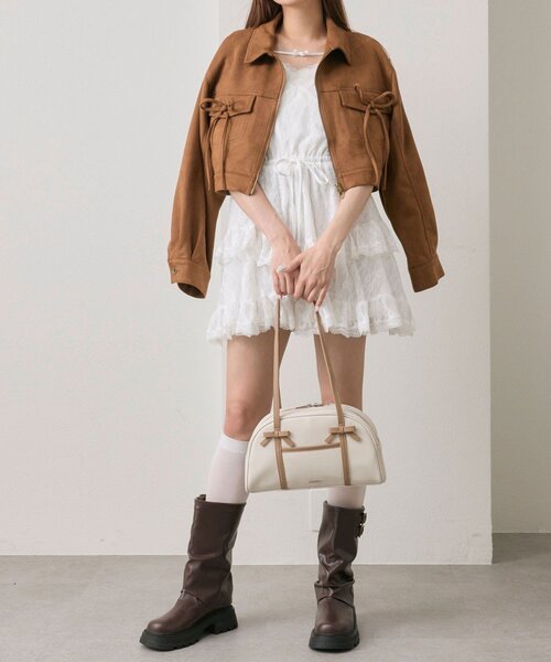 OLIVE des OLIVE(オリーブデオリーブ)の「ダブルリボンエコレザーブルゾン(ブルゾン・レディース・キャメル/ブラウン/ブラック・FREE)」の6枚目の写真