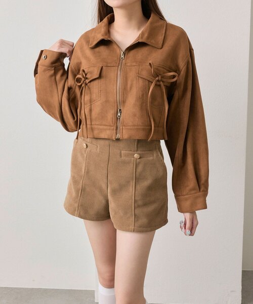 OLIVE des OLIVE(オリーブデオリーブ)の「ダブルリボンエコレザーブルゾン(ブルゾン・レディース・キャメル/ブラウン/ブラック・FREE)」の7枚目の写真