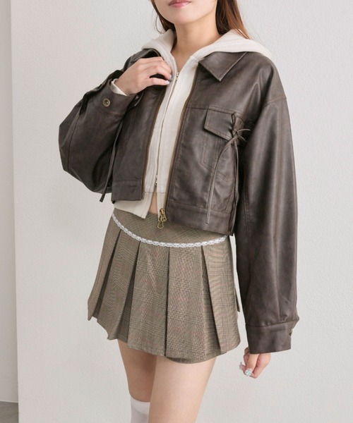 OLIVE des OLIVE(オリーブデオリーブ)の「ダブルリボンエコレザーブルゾン(ブルゾン・レディース・キャメル/ブラウン/ブラック・FREE)」の2枚目の写真