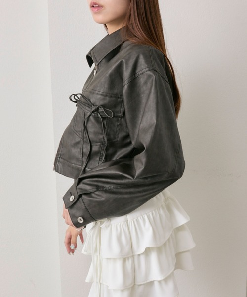 セール】ダブルリボンエコレザーブルゾン（ブルゾン）｜OLIVE