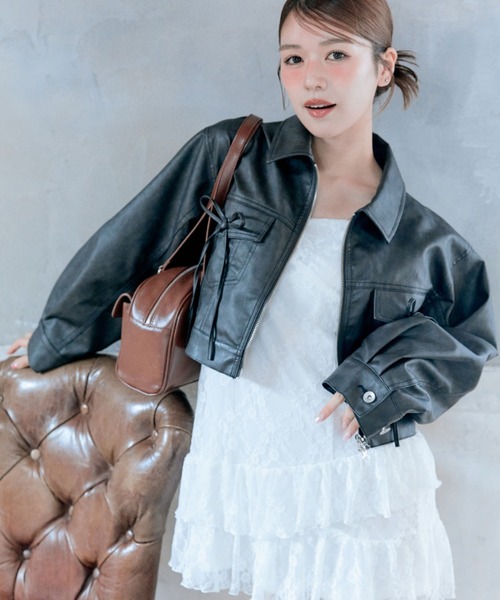 【専用】OLIVE des OLIVE 黒 レザーブルゾン 2way ボア襟 2WAY】ショート丈合皮ブルゾン | OLIVE des OLIVE(オリーブ デ