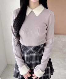 配色襟フェザーニット
