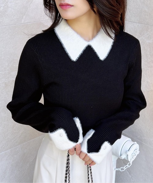 INGNI（イング）の「配色襟フェザーニット（ニット/セーター・レディース・ホワイト×ブラック/ブラック×ホワイト/グレー系8・M）」の8枚目の写真