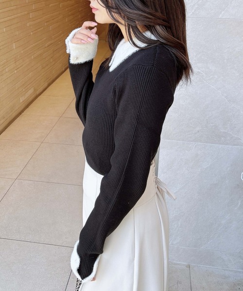 INGNI（イング）の「配色襟フェザーニット（ニット/セーター・レディース・ホワイト×ブラック/ブラック×ホワイト/グレー系8・M）」の10枚目の写真