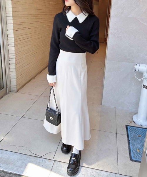 INGNI（イング）の「配色襟フェザーニット（ニット/セーター・レディース・ホワイト×ブラック/ブラック×ホワイト/グレー系8・M）」の12枚目の写真