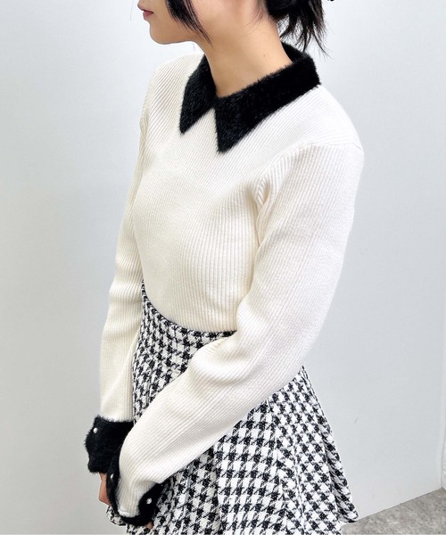 INGNI（イング）の「配色襟フェザーニット（ニット/セーター・レディース・ホワイト×ブラック/ブラック×ホワイト/グレー系8・M）」の6枚目の写真