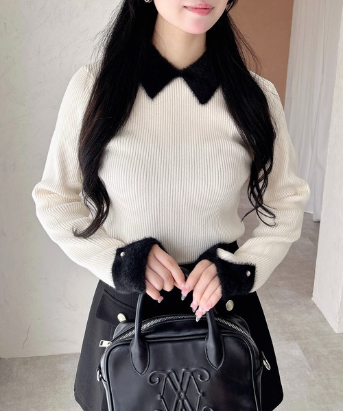 INGNI（イング）の「配色襟フェザーニット（ニット/セーター・レディース・ホワイト×ブラック/ブラック×ホワイト/グレー系8・M）」の22枚目の写真